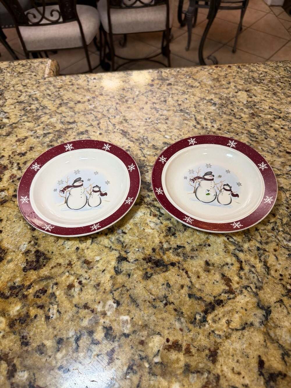 Set of 2 ~ Royal Seasons Snowman Stoneware Bread & Butter 6 1/2”